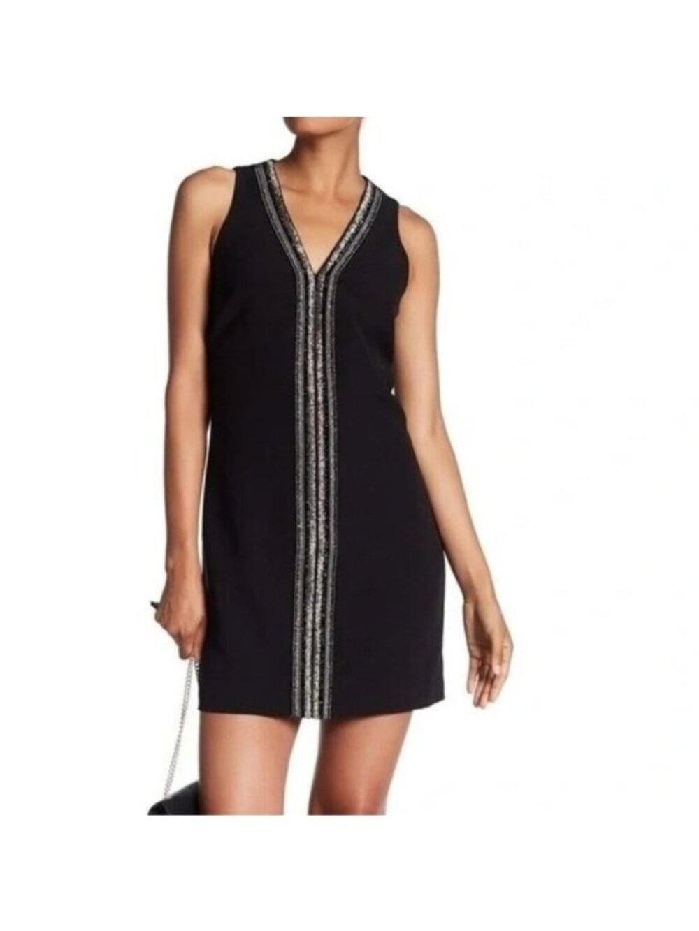 Laundry By Shelli Segal Black Beaded V-Neck Sleeveless Dress Size 4 NWT